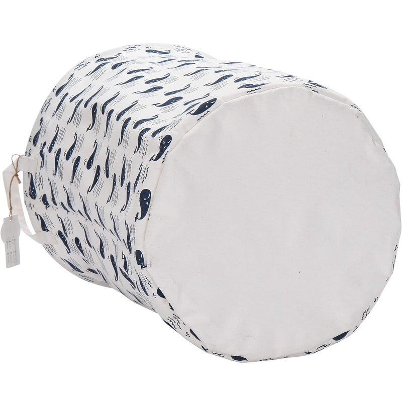 Sea Team 19.7" x 15.7" Large Sized Folding Cylindric Waterproof Coating Canvas Fabric Laundry Hamper Storage Basket with Drawstring Cover, Whale - Image 4